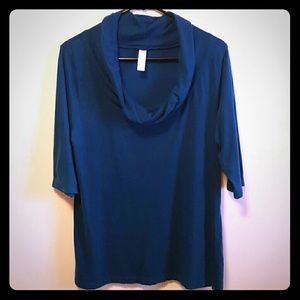 Teal/aqua blue cowl neck shirt